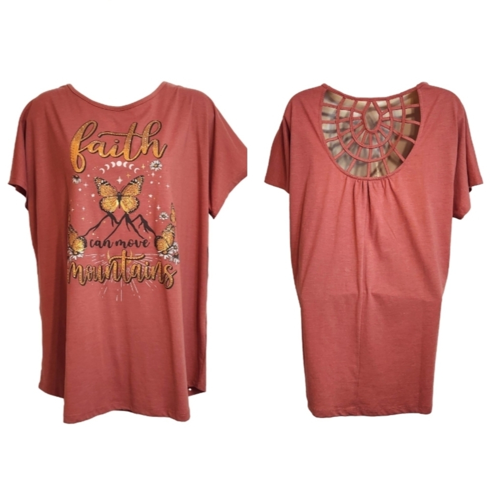 Joei & I Butterfly Christian Graphic T-Shirt Pink 2XL